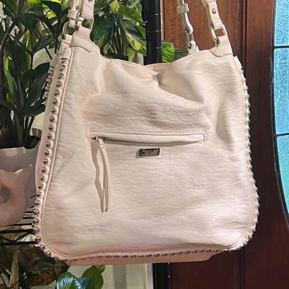 Carlos Santana Vintage White Studded Shoulder Bag
